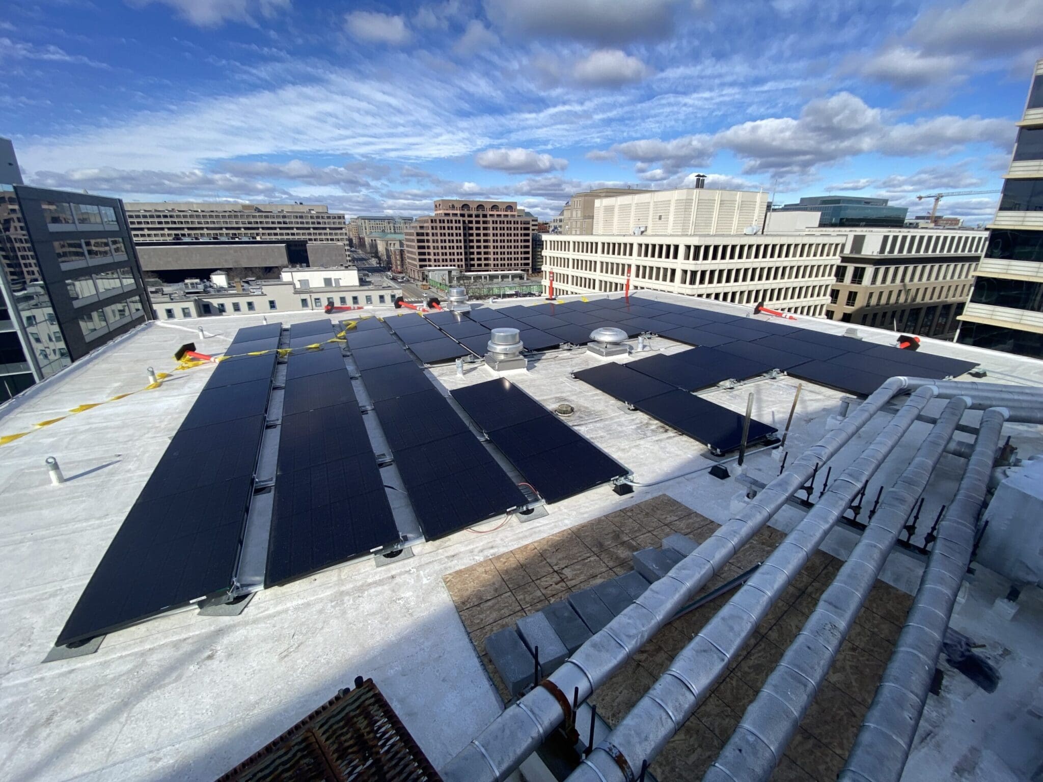 bird's eye view of a solar array in Washington D.C.