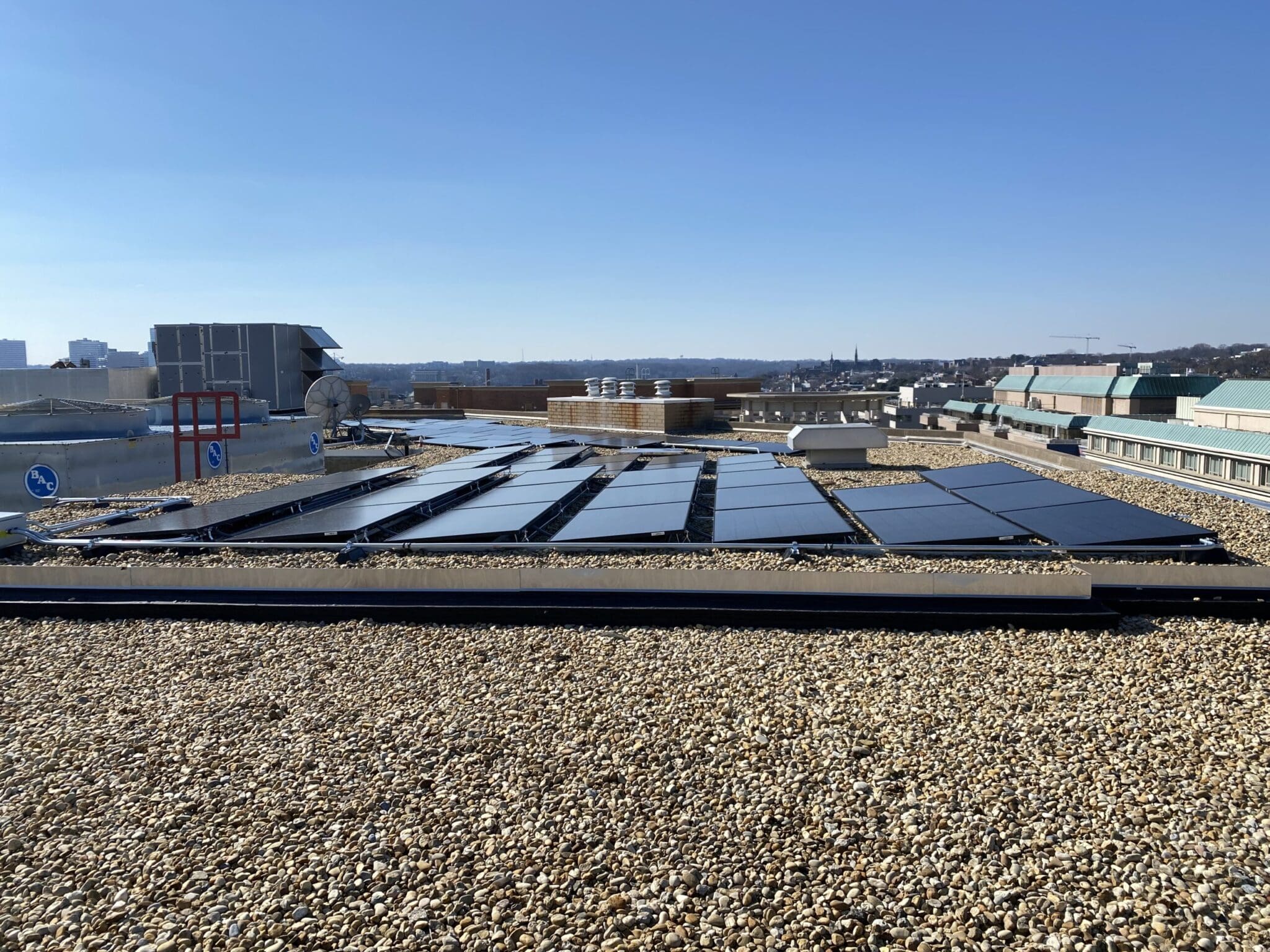 Solar array on ballasted rooftop in the DC area